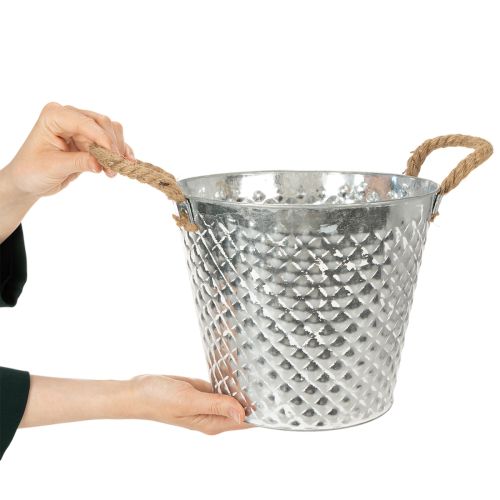 Zinkový hrniec, tvar diamantu, s lanovými rúčkami, bielo natretý, Ø24,5 cm V21 cm | Floristik24.sk