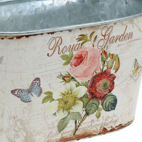 položky Vintage kvetinová vaňa, kovový črepník s rúčkami, kvetináč s ružami L18cm V10,5cm
