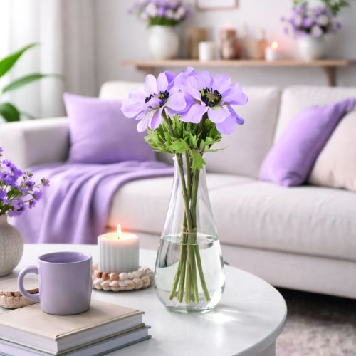 položky Umelé kvety sasanky v fialovej farbe, 34 cm dlhé, 4 kusy