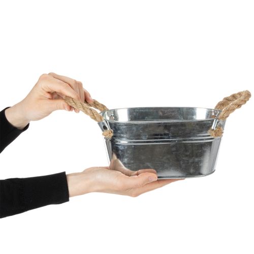 Kovová miska s lanovými rúčkami, strieborná, výška 22 cm, výška 10 cm | Floristik24.sk