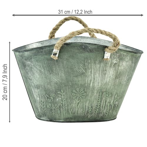 Kvetináč s jutovými rúčkami, kovová kabelka, 31×20×17cm | Floristik24.sk