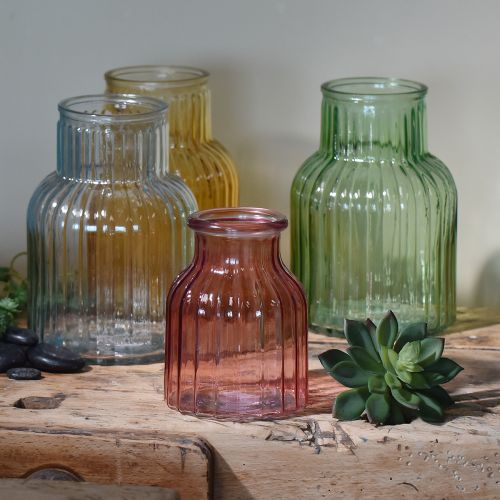 položky Váza na kvety retro zelená sklenená váza drážky Ø13,5cm V20cm