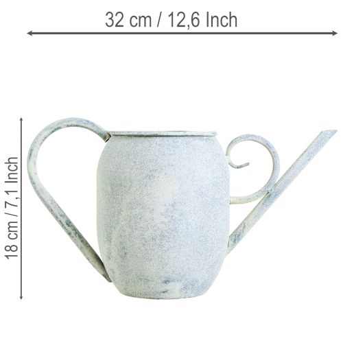 Dekoratívna kanvica na polievanie, vintage kovová, biela, modrá, 32x11x18cm, dekoratívny doplnok | Floristik24.sk