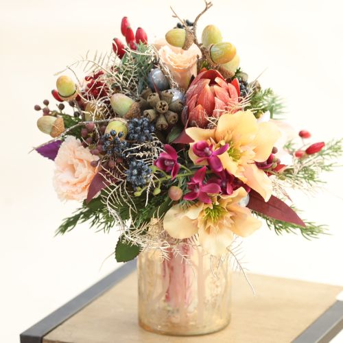 položky Dekoratívne umelé kvety Protea červeno-oranžové 34cm 3ks