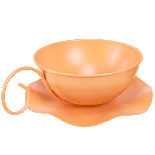 položky Dekoratívny hrnček Ø16cm V9cm s kovovým tanierom, oranžový, 2 kusy