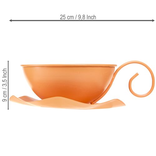 položky Dekoratívny hrnček Ø16cm V9cm s kovovým tanierom, oranžový, 2 kusy