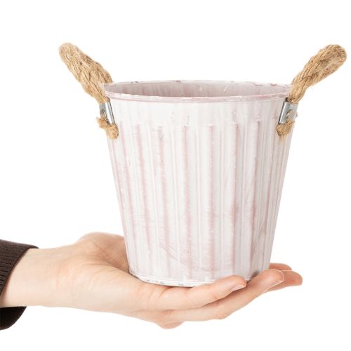 položky Dekoratívny kvetináč, kovové vedro na sadenie, kvetináč s rúčkami, ružovo-zeleno-žltý shabby chic Ø15cm V13cm 3-dielna sada