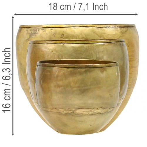 Dekoratívne vázy s mosadzným vzhľadom, kovové vázy Ø18/15/12,5 cm, sada 3 kusov | Floristik24.sk