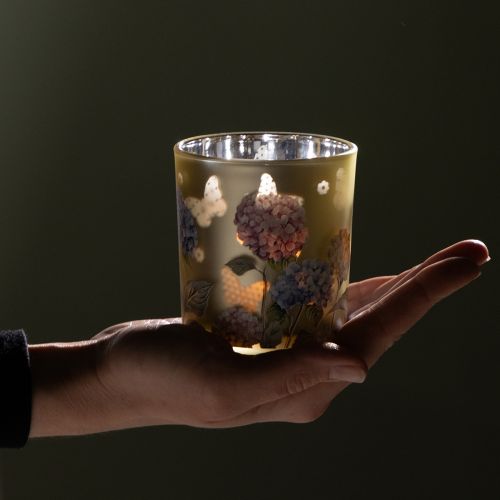 položky Dekoratívny sklenený lampión s kvetinovým vzorom pre štýlové bytové doplnky, 8 cm, 4 kusy.