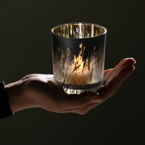 položky Dekoratívny sklenený lampión s motívom trávy pre atmosférické akcenty v miestnosti, modrý, 8 cm, 4 kusy.