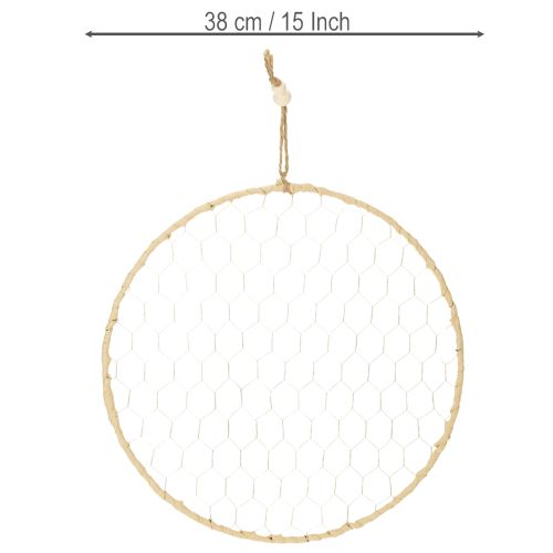 položky Dekoratívny kovový prsteň Ø38cm, závesná dekorácia, rafia, strieborná, prírodná, boho dekorácia na stenu, všestranné zdobenie, 4 kusy
