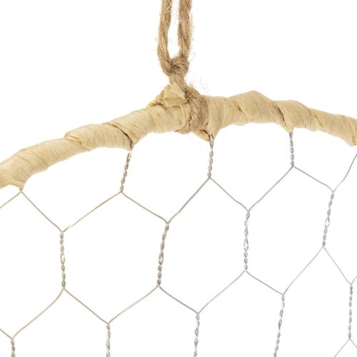 položky Dekoratívny kovový prsteň Ø38cm, závesná dekorácia, rafia, strieborná, prírodná, boho dekorácia na stenu, všestranné zdobenie, 4 kusy
