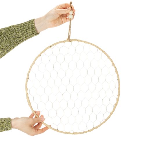 položky Dekoratívny kovový prsteň Ø38cm, závesná dekorácia, rafia, strieborná, prírodná, boho dekorácia na stenu, všestranné zdobenie, 4 kusy
