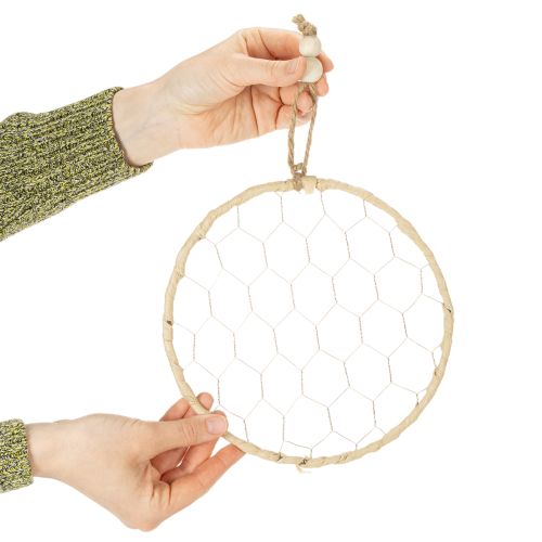 položky Dekoratívne kovové závesné krúžky z rafie, Ø20cm, 4 kusy, boho dekorácia na stenu, dekorácia na okno