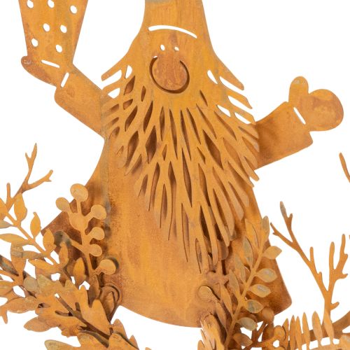 Vianočný ozdobný prsteň, sob v kruhu, Santa Claus s darčekom, kovová dekorácia, hrdzavý povrch, Ø18 cm, sada 2 kusov | Floristik24.sk