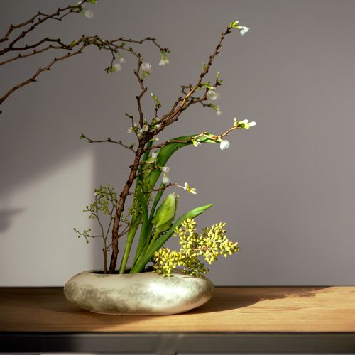 položky Ozdobná miska oválna plochá keramická miska krémovo sivozelená 19×14×5cm