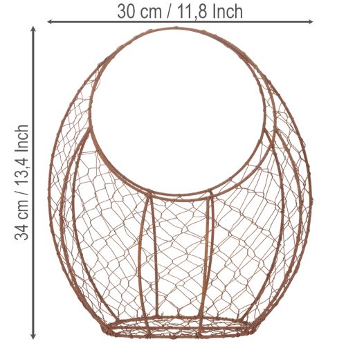 Drôtený košík, kovový kvetináč, jarná dekorácia, veľkonočný košík, hnedý, hrdzavý povrch, V34cm D30cm | Floristik24.sk