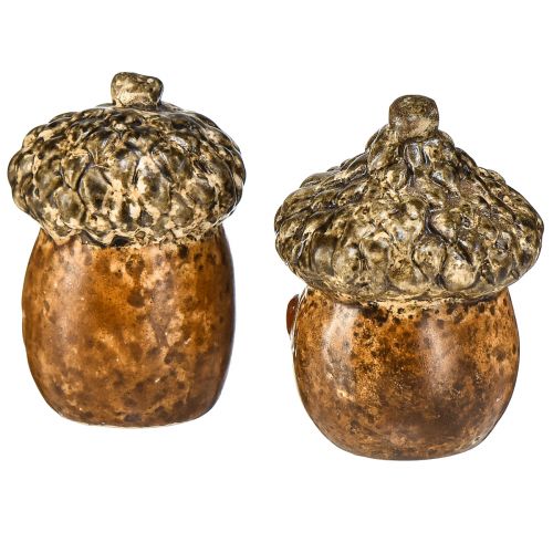 položky Keramický žaluďový domček ozdobný žalude s motívom srdca hnedá 6cm - jesenná dekorácia na stôl - 6 ks