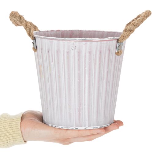 položky Vedro na sadenie, kvetináč s rúčkami, kovová dekorácia ružová/zelená/žltá shabby chic Ø16,5 cm V15 cm 3-dielna sada