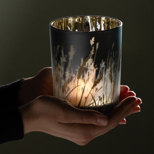 položky Elegantný dekoratívny lampáš s motívom trávy pre útulné bývanie, 12,5 cm, 2 kusy.