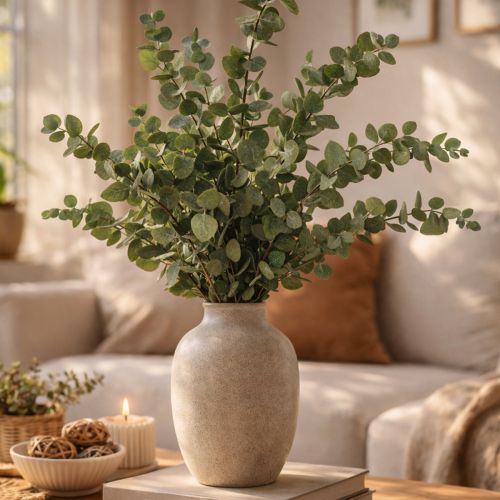 položky Konzervované dekoratívne konáre a listy eukalyptu, okrúhla sušená dekorácia, zelená, 150 g