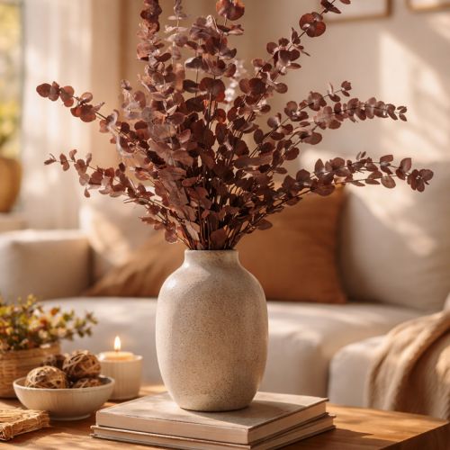 položky Eukalyptové konáre, konzervovaný eukalyptus, sušené kvety, červené, 75 cm, 150 g