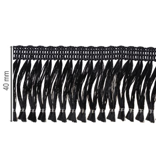 položky Čierna strapcová stuha 4 cm, kordónový lem, ozdobný lurex so strapcami 25 m