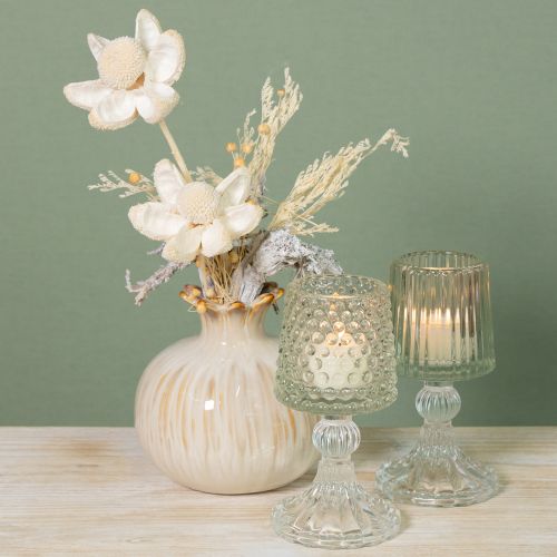 položky Sklenený držiak na čajové sviečky s bodkami a drážkami na základni V15cm 2 ks