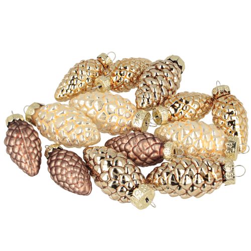 položky Sklenené kornútky na zavesenie, kužele, sklo, hnedé, zlaté, 5,5 cm, 14 kusov