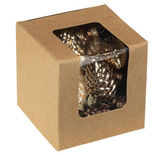 položky Sklenené kornútky na zavesenie, kužele, sklo, hnedé, zlaté, 5,5 cm, 14 kusov