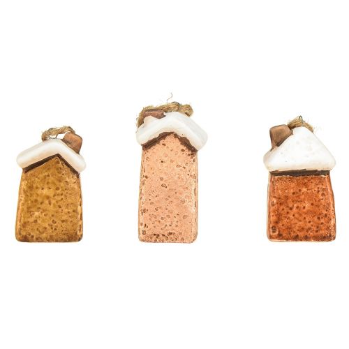 Floristik24 Keramické závesné domčeky – rôzne odtiene hnedej, zasnežené strechy – očarujúce vianočné dekorácie – balenie 6 kusov