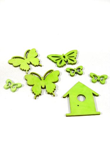 Floristik24 Drevený sortiment motýľ vtáčia búdka zelená 60ks