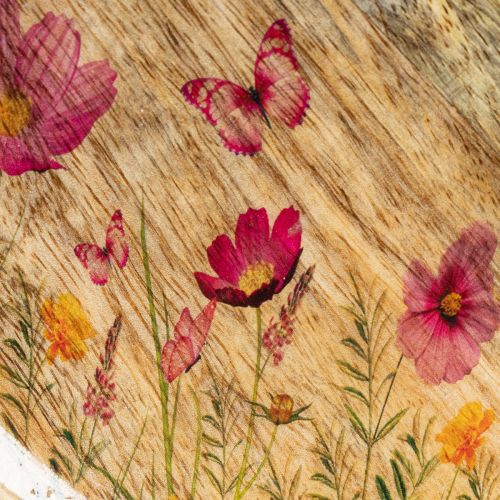 položky Drevené taniere s kvetmi a motýľmi, prírodná ružová, Ø15cm, 3 kusy