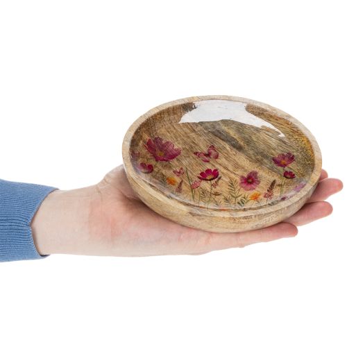 položky Drevené taniere s kvetmi a motýľmi, prírodná ružová, Ø15cm, 3 kusy