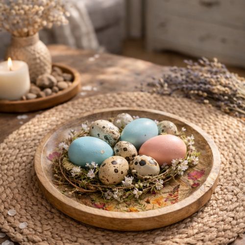 položky Drevené taniere s kvetmi a motýľmi, prírodná ružová, Ø15cm, 3 kusy