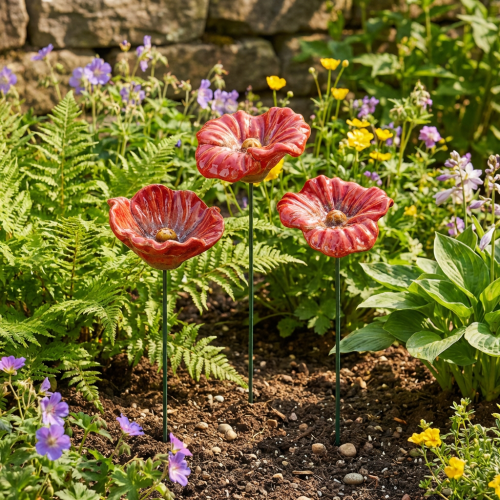 položky Keramická romantická dekorácia v tvare kvetu maku do jarnej záhrady a záhonov 31 cm, 6 ks