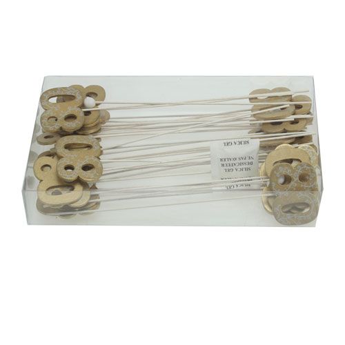 Floristik24 Jubilejné číslo "80" na palici drevená, zlatá 36ks