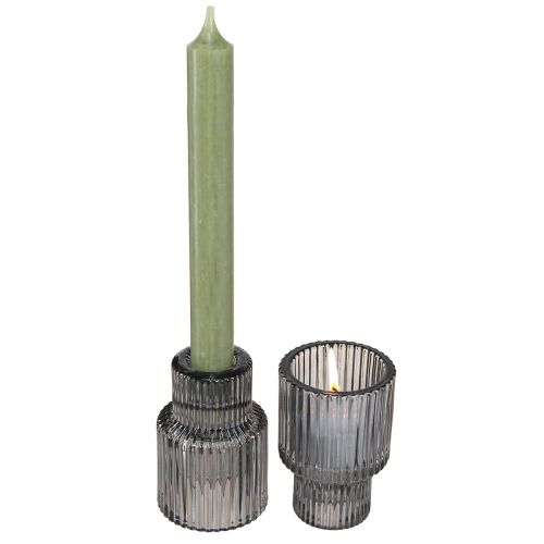 položky Sklenený svietnik na čajovú sviečku v sivej farbe V8cm 4 ks