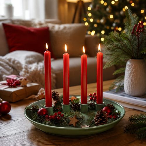 Adventný veniec so štyrmi svietnikmi, zelený, 24 cm | Floristik24.sk
