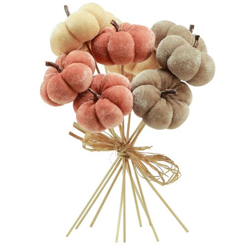 položky Dekoratívna tekvica z látky na paličke žltohnedá oranžová Ø7cm 9 ks