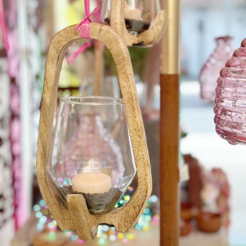 položky Lampáš drevený sklenený lampáš dekoratívny mangovníkové drevo prírodné Ø14cm V26cm