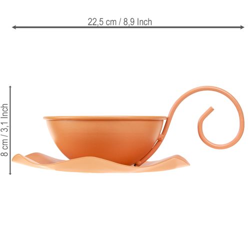 položky Kovový dekoratívny hrnček, oranžový, Ø11,5 cm, V6 cm, s podšálkou, 2 kusy