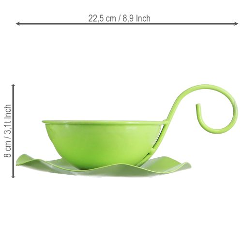 Kovová ozdobná šálka s podšálkou, svetlozelená, V8cm Ø11,5cm, 2 kusy | Floristik24.sk
