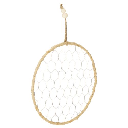 Floristik24 Boho kovový ozdobný prsteň, strieborný, Ø28cm s prírodnou rafiou, sada 4 kusov - závesná dekorácia, dekorácia na stenu