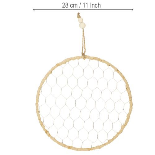 položky Boho kovový ozdobný prsteň, strieborný, Ø28cm s prírodnou rafiou, sada 4 kusov - závesná dekorácia, dekorácia na stenu
