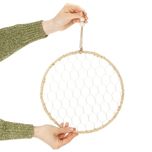 položky Boho kovový ozdobný prsteň, strieborný, Ø28cm s prírodnou rafiou, sada 4 kusov - závesná dekorácia, dekorácia na stenu