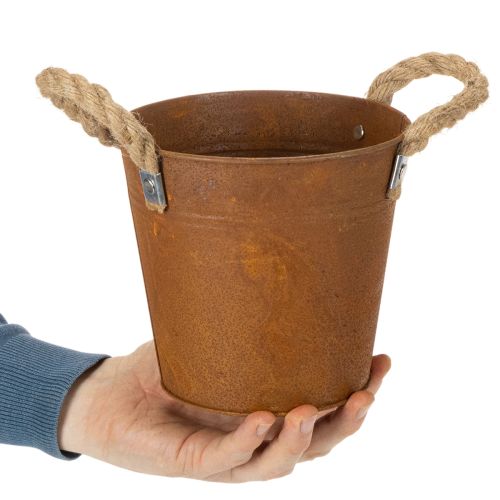 Kovový hrniec s rúčkami, bylinkár, hrdzavá dekorácia Ø16,5 cm V15 cm | Floristik24.sk