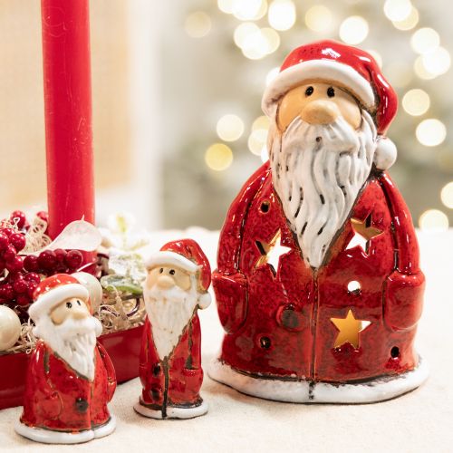 Dekoratívna figúrka Santa Clausa ako držiak na čajové sviečky s hviezdičkami, dekorácia na stôl, 15 cm | Floristik24.sk