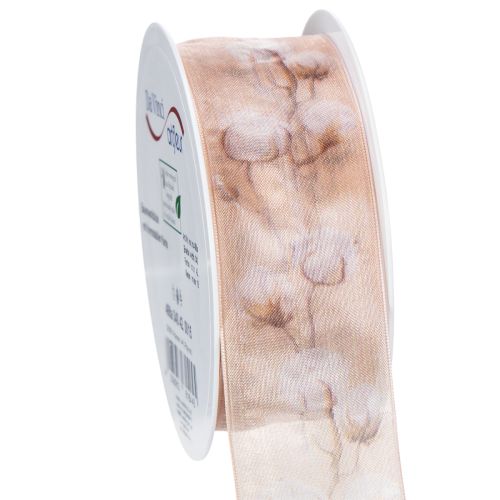 Floristik24 Organzová stuha, bavlnené kvety, ozdobná stuha, ružová, 40 mm, 15 m