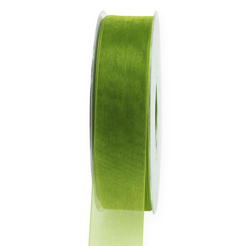 Floristik24 Organzová stuha zelená darčeková stuha tkaný okraj olivovozelená 25mm 50m